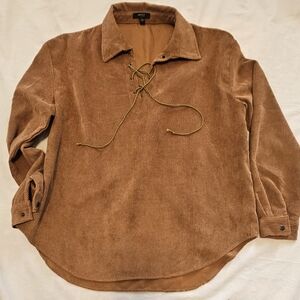 Very J Corduroy Lace-Up Pullover in Camel
